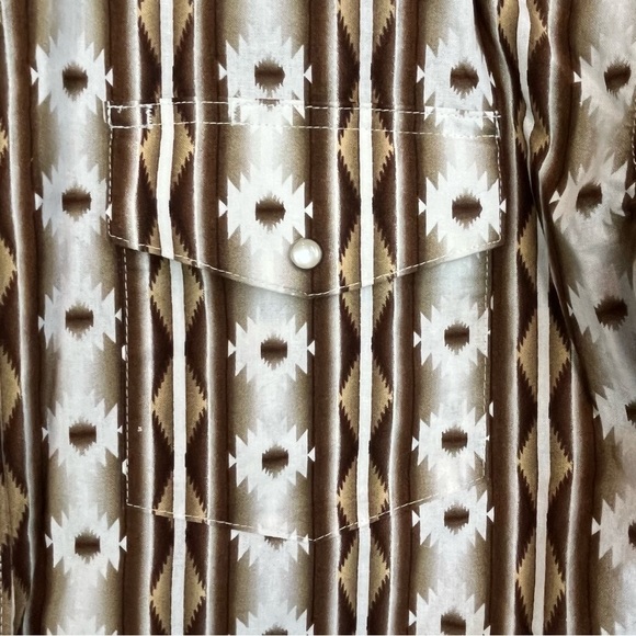 WANGLER Western Wear Mens Shirt Pearl Snap Buttons Aztec Brown Cowboy Large - Picture 8 of 16
